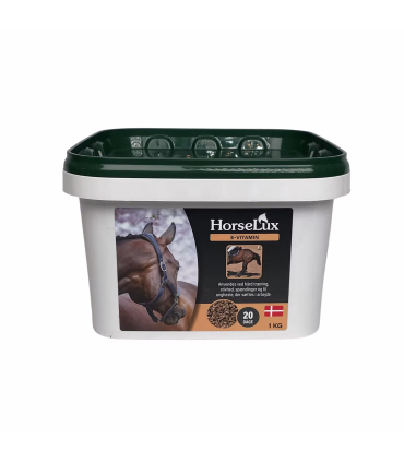 HorseLux E-vitamin – naturligt tilskud med æblesmag og hyben.
