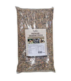 Møllerens HønseHerskeren – fuldfoder til hobbyhøns i 15 kg sæk.