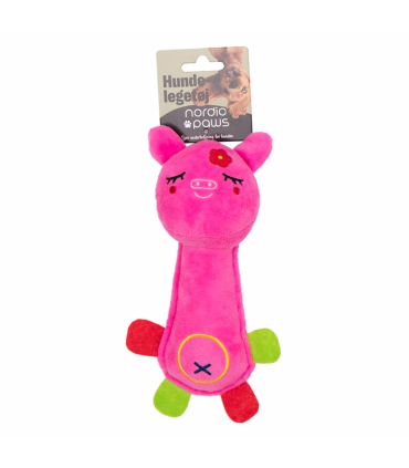 Langhalset gris i plys med lyd – ideel til leg for hunde i alle størrelser.
