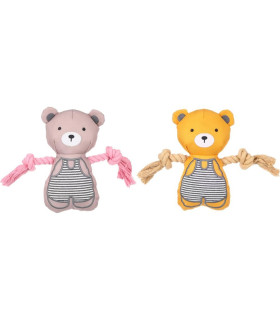 Britty Bjørne hvalpelegetøj med squeaker og reb – 21 cm.