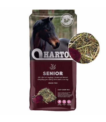 Hartog Senior – kornfri fiberblanding med hørfrø, urter og bløde fibre til ældre heste.