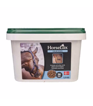HorseLux Calm Down – naturligt tilskud, der skaber ro og harmoni hos nervøse og stressede heste.