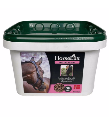 HorseLux Gastric Boost – tilskud til heste med sart mave og behov for bedre fordøjelse.
