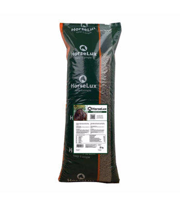 HorseLux Green Build – fiberrigt pillefoder med græsprotein til heste i træning.