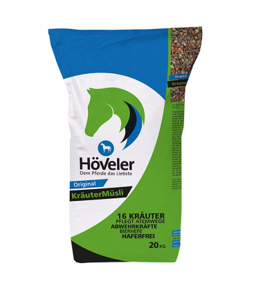 Höveler KräuterMüsli – urtebaseret, støvfrit og næringsrigt hestefoder.