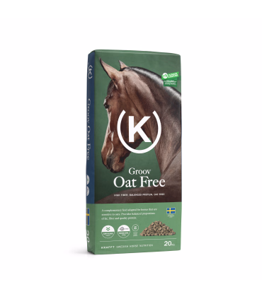 Krafft Groov Oat Free – havrefrit fuldfoder der støtter sundhed og energi hos heste.